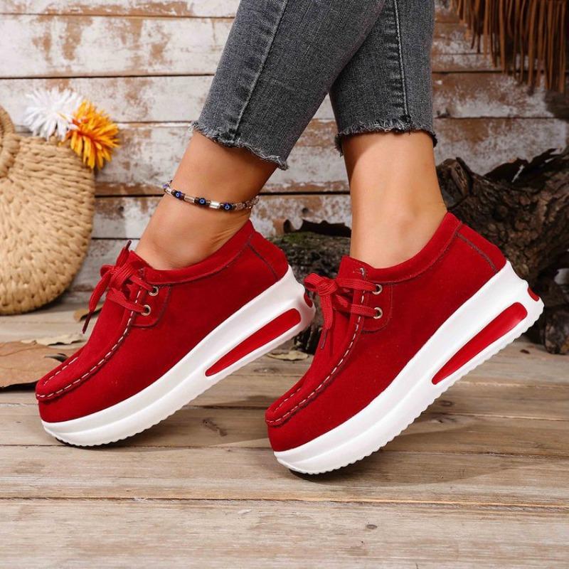 Womens Platform Shoes Fashion Casual Sneakers Lace Up Thick Soled Single Shoes Women Loafers Suede Vulcanize Shoes Zapatos Mujer