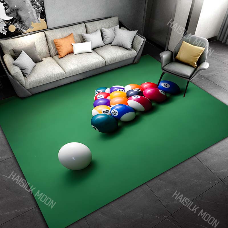 3D HD Billiard Balls Theme Printed Carpet for Living Room Bedroom Office Child Room Rug Durable Non-slip Machine Washable Mat