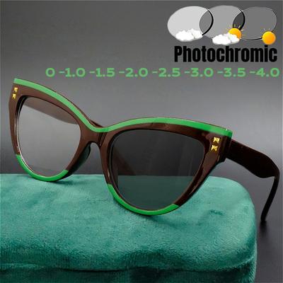 Oversized Cat Eye Pochromic Myopia Glasses for Women Outdoor UV Protection Driving Sunglasses Anti Blue Light Glasses Diopter