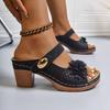 Plus Size Flower Thick Roman Heels Summer New Round Toe Open Toe Metal Buckle Casual Beach Cool Drag Women
