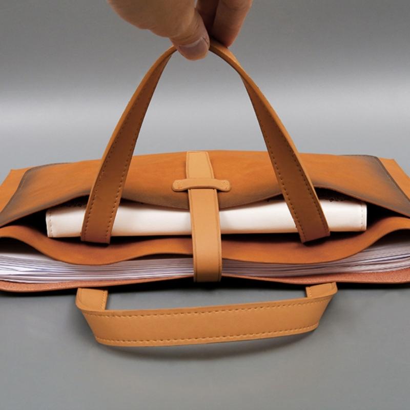 Handheld File Folder Leather Folder Document Storage Bag Leather Laptop Sleeve Leather Buckle Lock for Office Travel