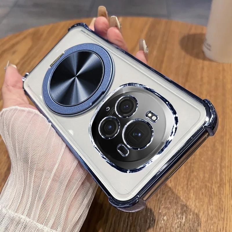 360 Degree Rotating Magnetic Bracket Shockproof Plating Case For Huawei Honor Magic 7 Lite 6 5 4 3 Pro Transparent Back Cover