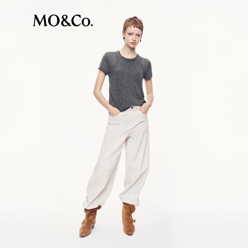 MO&Co. Women's 100% Wool Short-Sleeve Round Neck Sweater