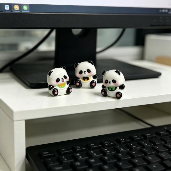 3 Pcs Mini Panda Figurines, Cute Resin Panda Fairy Garden Accessories, Cartoon Tiny Animals Cake Topper for DIY Craft, Aquarium, Car