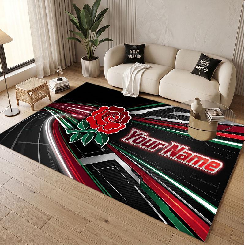 Custom Rug England Rugby Pattern Print Name Text Soft Non‑Slip Floor Carpet for Home Indoor Decoration