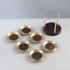 Elegant Copper Wood Tea Coaster Set 6pcs Modern Chinese Style Heat Resistant Wooden Cup Mat Ceremony