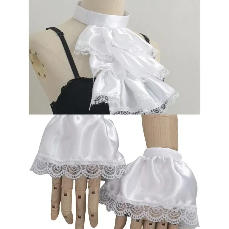 Layered Ruffle Detachable False Collar Tiered Pleated Neckwear Fake Cuffs Set Halloween Party Costume Accessories