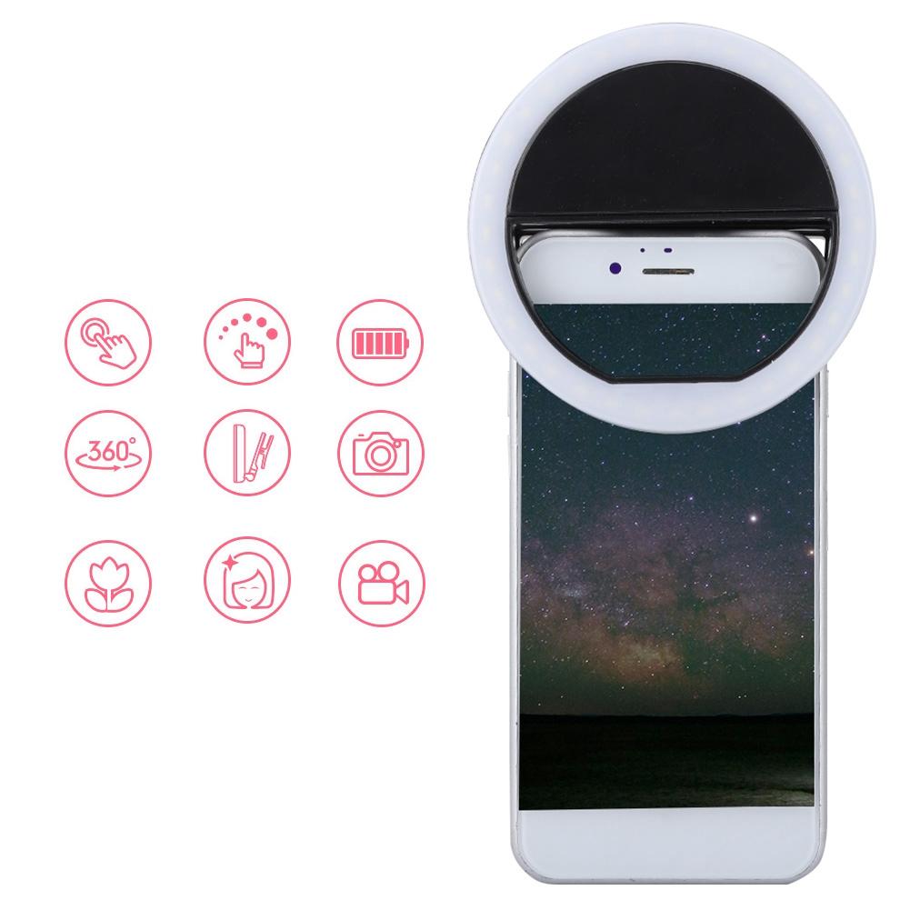 Selfie LED Ring Flash Light Portable Phone Selfie Lamp Luminous Clip Lamp for iPhone(Black)