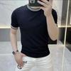Zomer Nieuw High-end Ronde Hals Korte Mouw Gebreid T-shirt voor Heren Casual en Modieus Gepersonaliseerde Gestreepte Top