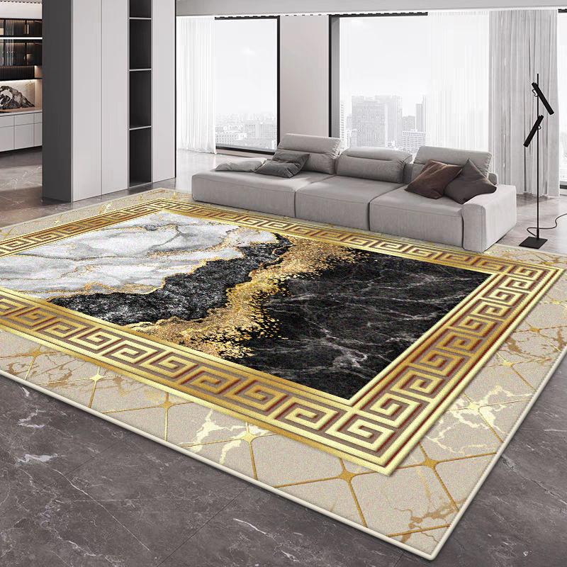 Modern Big Size Home Decoration Luxury Living Room Rug Golden Border Non-slip Sofa Table Mat Easy Clean Cloakroom Lounge Carpet
