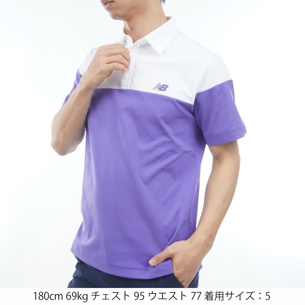 Golf Polo Shirt x Purple 4 [New Balance] Short-Sleeve (Stretchable, Moisture-Wicking) / Men's / 012-6168001 030_White [M]