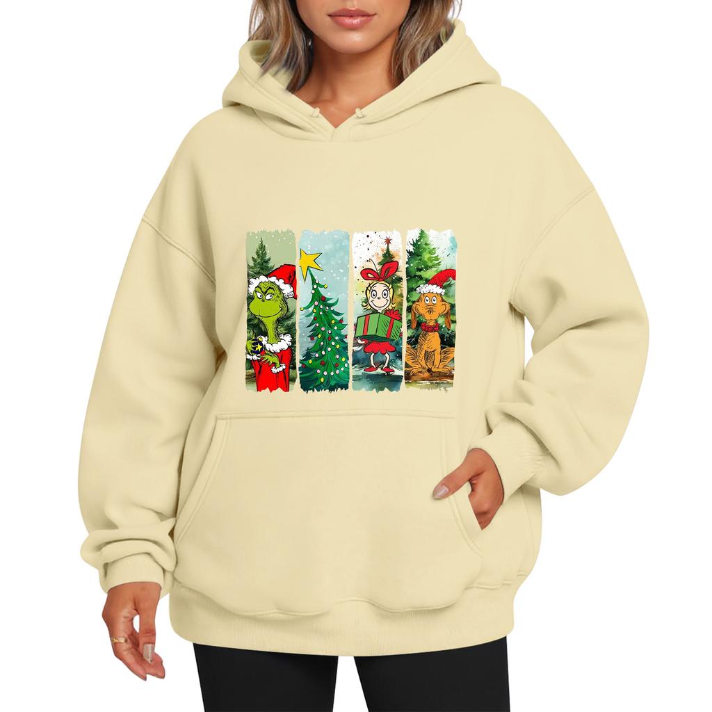 Ladies' Christmas Style Printed Hoodie With Wool And Pockets For Women