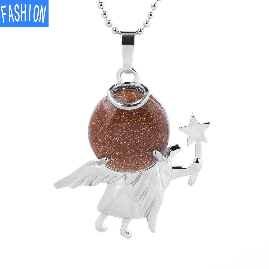 Náhrdelník s přívěskem anděl vílí hůl Přírodní kámen Crystal Polodrahokam vykládaný náhrdelník 19 barev