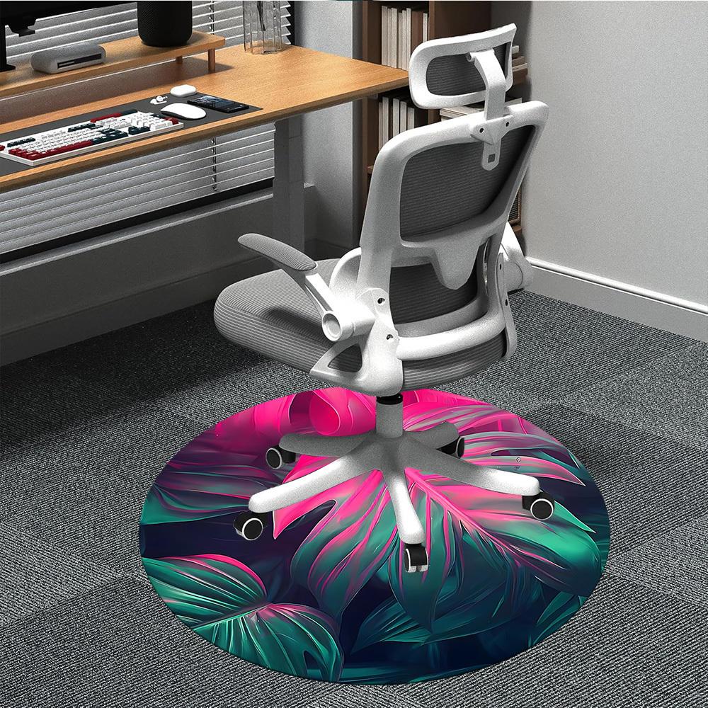 

1pc Tropical Leaves Office Round Area Rug, Indoor Mat Suitable For Office, Under Office Chairs Bedroom Living Room Home Decor, Room Deco 021 80cm by 80cm