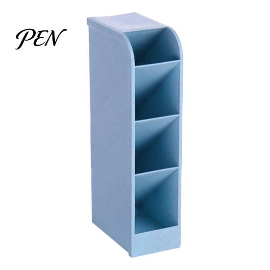 Multi Compartment Organizer Slanted Pen Holder with 5 Compartments, Plastic Stationery Storage Organizer, Box Macaron Colors Space Saving Pencil