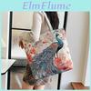 Ethnic Style Canvas Tote Bag With Doublesided Embroidered Silk Thread Floral For Daily Use