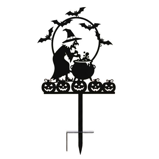 Handmade Witch Garden Stake Black Finish Powder Coated Metal Art Witch Silhouette Stake Halloween Decor