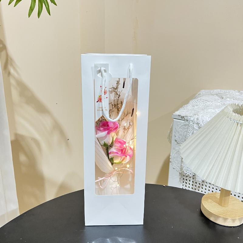 {YY28} 1 Set Konstgjord Tvålros Blombukett Presentpåse Med Ljusslinga Parfymerad Tvålblomma För Alla Hjärtans Dag Mors Dag
