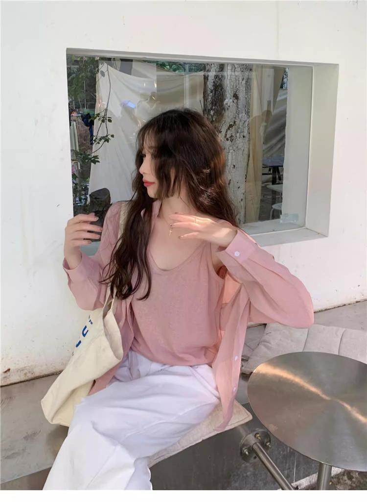 Women's Stylish Loose Tencel Cotton Sun Protection Drape Shirt – Thin Long Sleeve Korean Spring/Summer Top