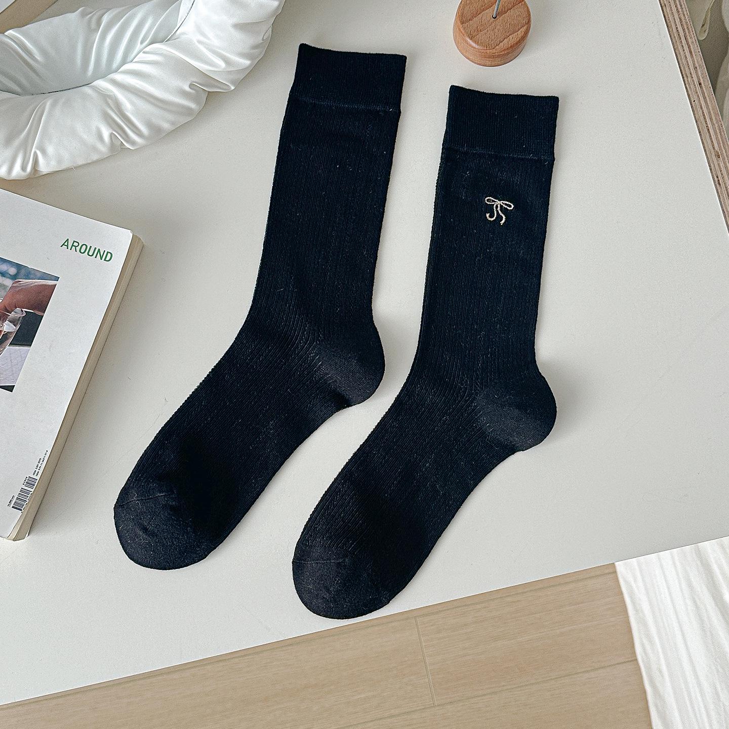 

Женские летние сетчатые носки с бантом - до середины икры, в японском стиле JK, балетные, ажурные, с присборенным дизайном One Size чёрный