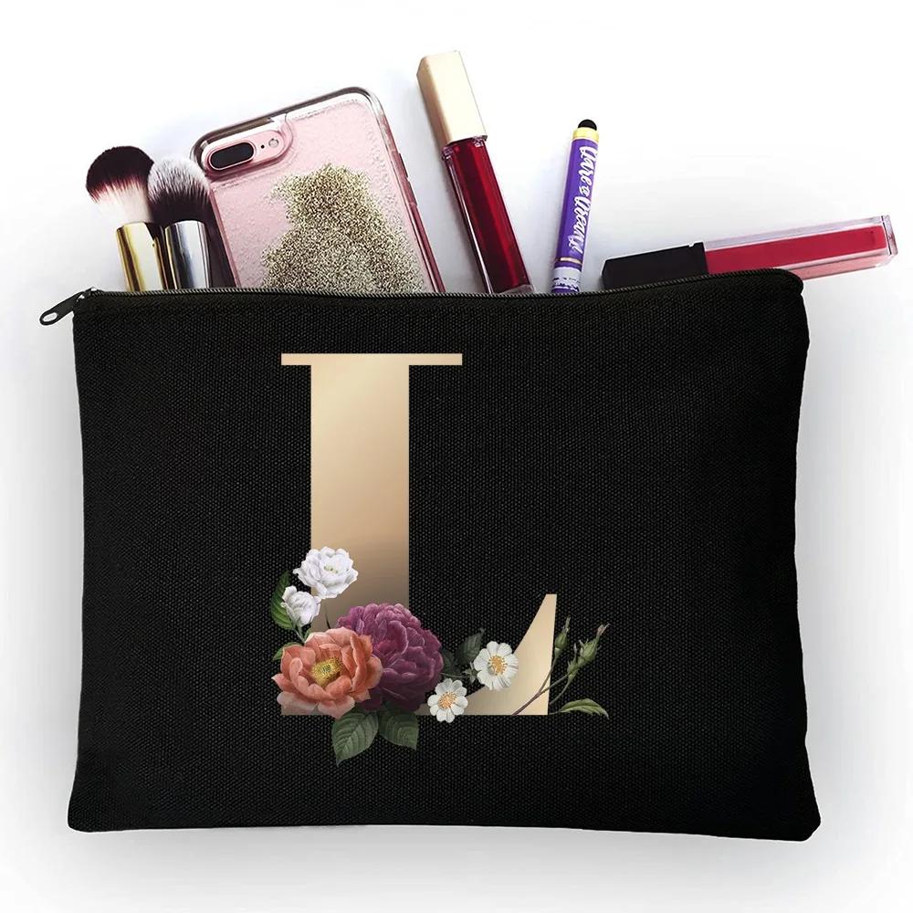 Girl Makeup Bag Golden Letter Pattern Classic Organizer Bag Pouches for Travel Bags Pouch Women's Cosmetic Bag