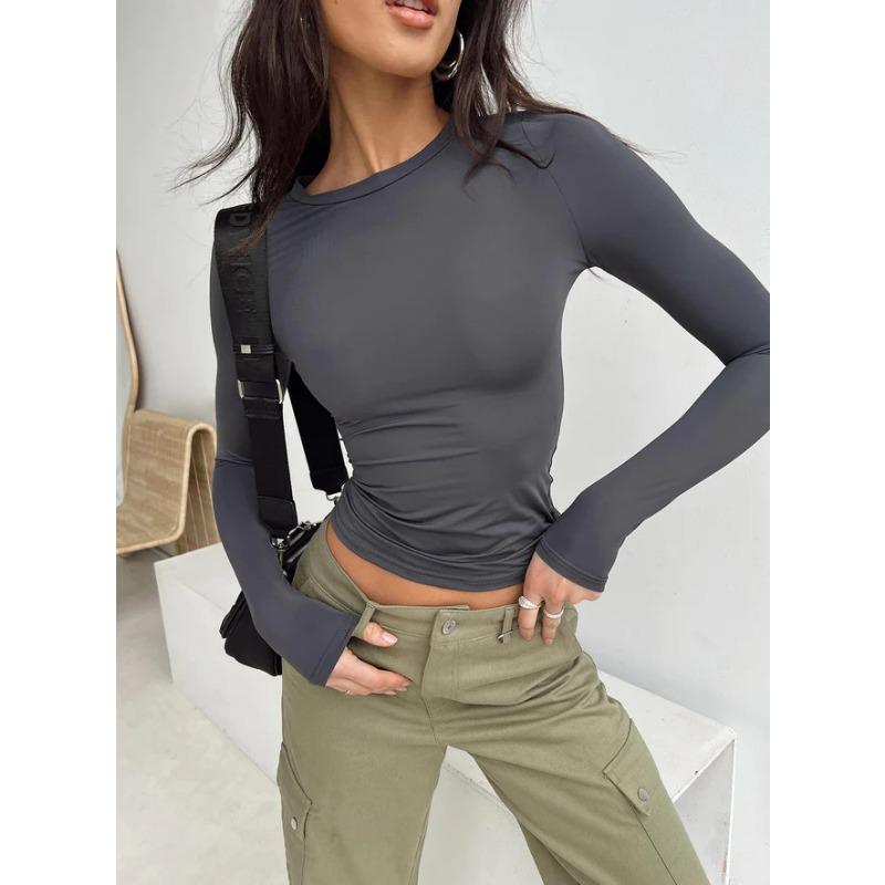 Fashion Women Casual Long Sleeve T-Shirts Solid Slim Fit Spring Autumn Pullovers Tees Shirts Female Streetwear Base Tees Tops Casual Clothing 3060