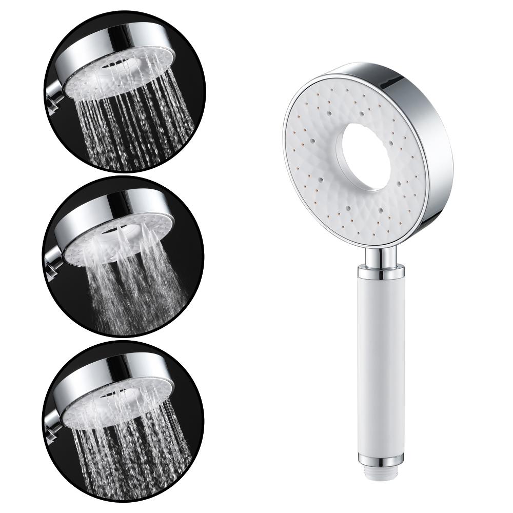 HIDEEP Bathroom Shower Head White Round ABS Single Outlet Hotel Use Three-Function Rain Held Hand Shower with Easy Installation (as the picture,ABS Plastic)