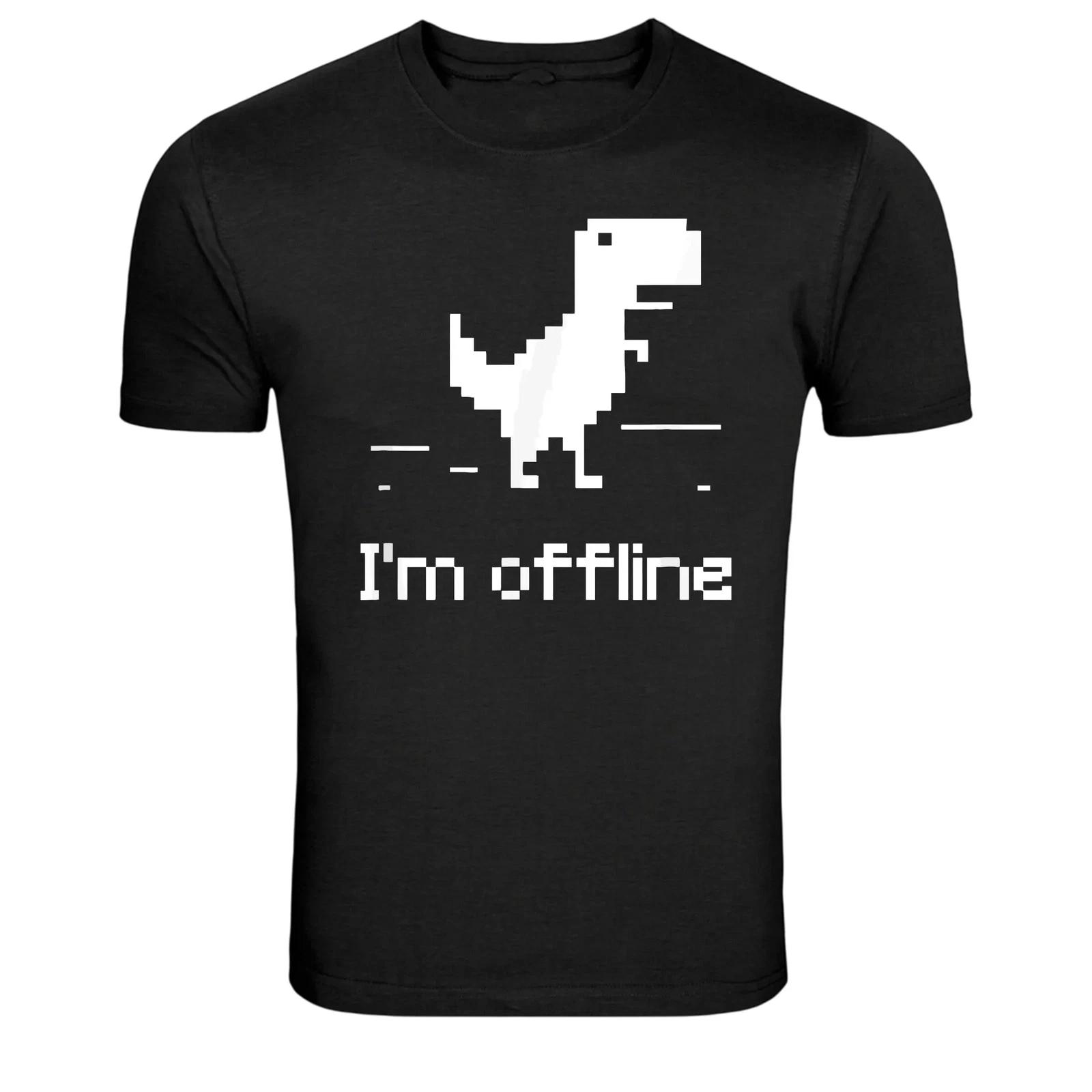 I m Offline Pixel Dinosaur Internet Error Funny Graphic T-Shirt M