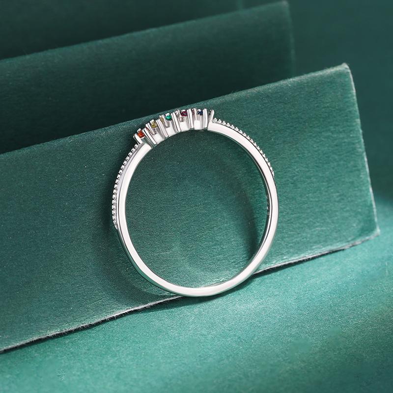 Exquisite Colorful Zircon Round Shape S925 Silver Ring for Women's Creative Shiny Zircon Sterling Silver Jewelry Bridal Ring Birthday Gift