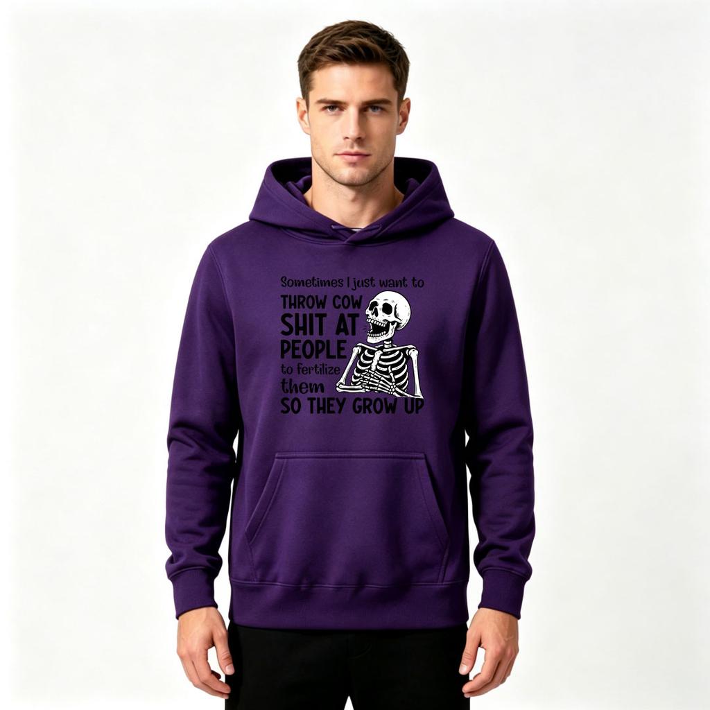Men's Funny Sarcastic Skeleton Print Pullover Hoodie Casual Long Sleeve Hooded Sweatshirt