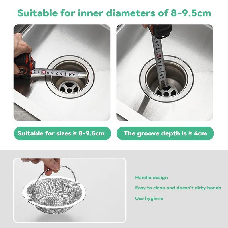 1pcs Kitchen Sink Strainer With Handle & Stopper Replacement Drain Basket Stainless Steel Mesh Filter Waste Hole