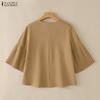 ZANZEA Women Casual Round Neck Solid Color 3/4 Sleeve Loose Blouse