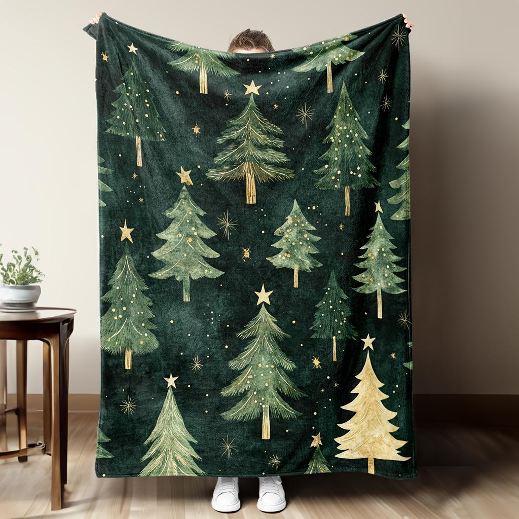 1pc Christmas Gift Blanket Festive Tree Design Soft Flannel Cozy Holiday Decor for Home Warm Gift for Family Friends