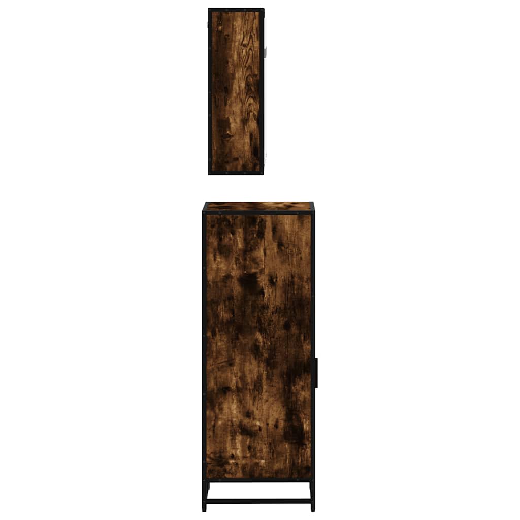 3 Piece Bathroom Furniture Set Smoked Oak Wood Based Material