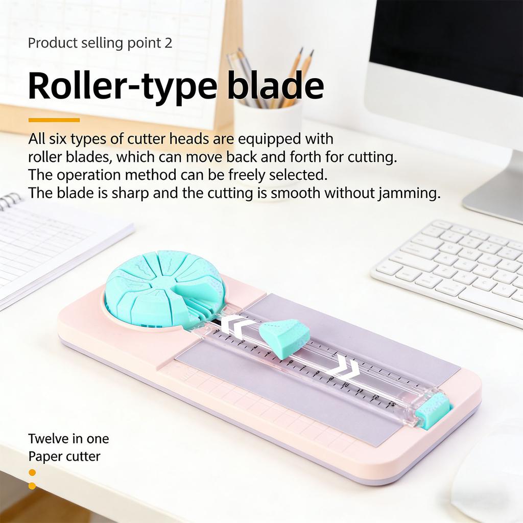 6 in 1 Paper Trimmer Craft Paper Cutter Scrapbooking Tool with Straight Dotted Curved Scoring Wavy Styles for Coupons Photos Postcards