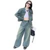 Wide Leg Pants Children Cowboy Set Loose Girls Clothes Set Fashion Jeans Jacket Suit  Summer Autumn