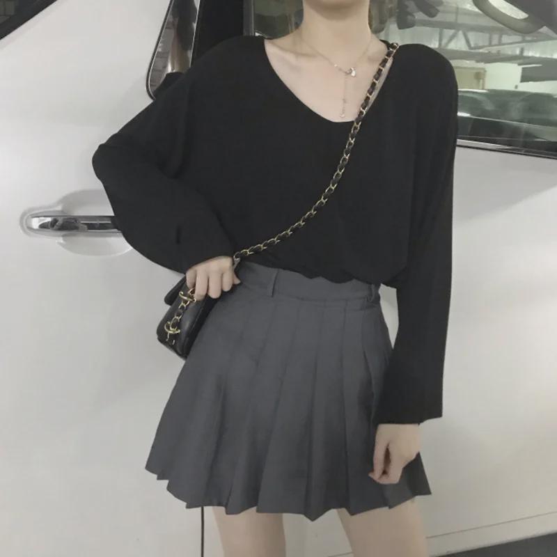 Autumn 2025 Women's Solid V-Neck Long-Sleeve Loose-Fit T-Shirt