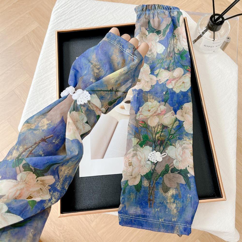 

Flower Printed Ice Silk Sleeves Anti-UV Cycling Gloves Thin Chiffon Sunscreen Sleeve Women Style 3