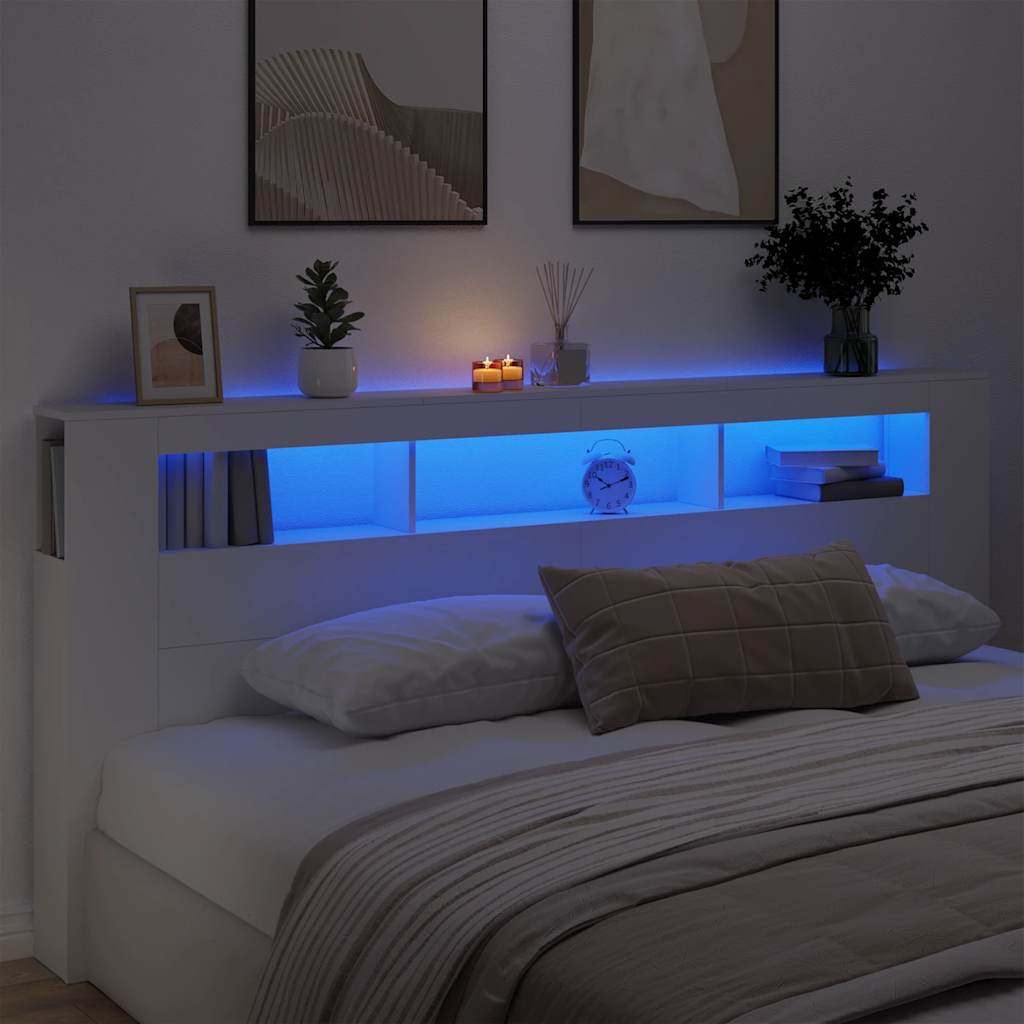 vidaXL LED Headboard White 220x18.5x103.5 Cm Wood-based Material