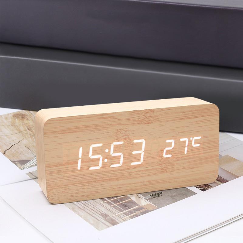 Wooden Digital Alarm Clock,LED Clock with Time, Date,Temperature, Digital Desktop Clock Bedroom Tabletop Led Watch NZ002