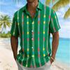 Chemise d'été décontractée pour homme à manches courtes, imprimé géométrique à blocs de couleurs et rayures verticales, col rabattu, coupe ample