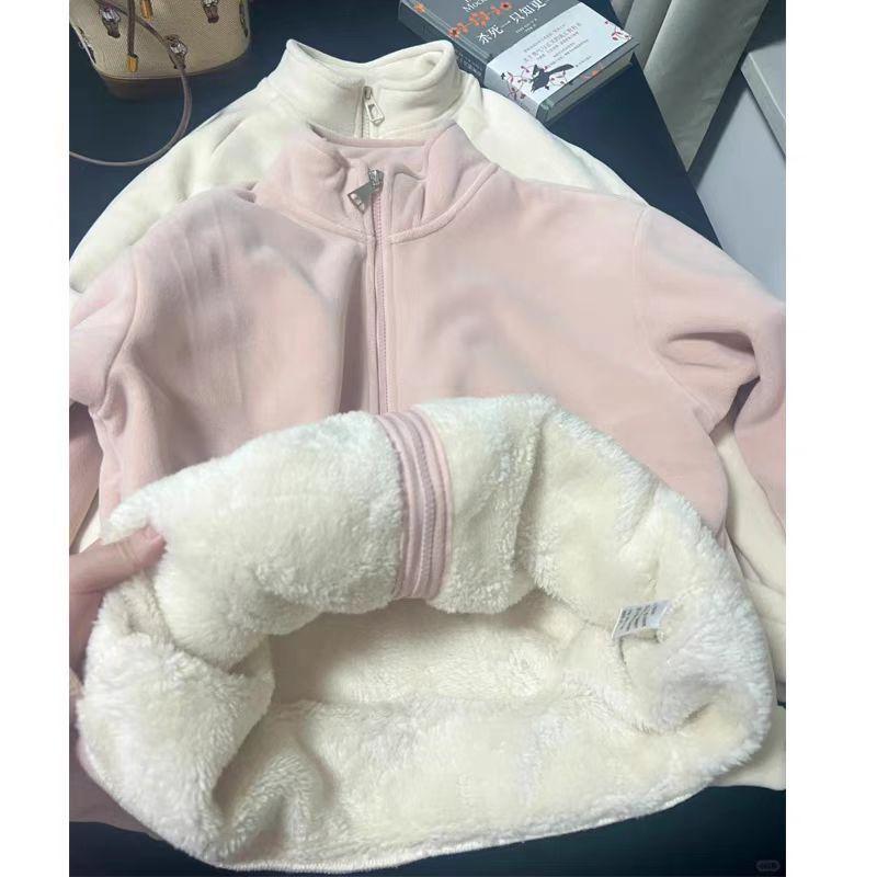 Women's Oversized Fleece-Lined Sweatshirt Jacket - New Winter Style, Lamb Fleece, Trendy Cardigan Top