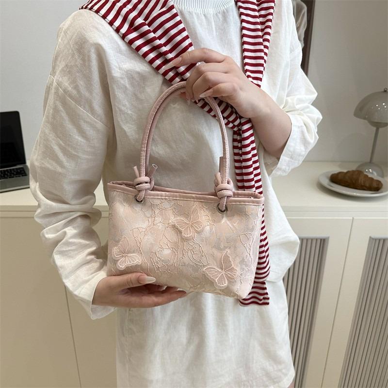 

Милая кружевная сумка-тоут с вышивкой в виде бабочки, новая модная летняя сумка большой вместимости с темпераментом, на плечо, через плечо розовый