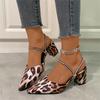 Fashion Baotou High-heeled Sandals for Women 2025 Summer New Style, Leopard Print Two-wear Pointed-toe Thick-heeled Slippers for Women