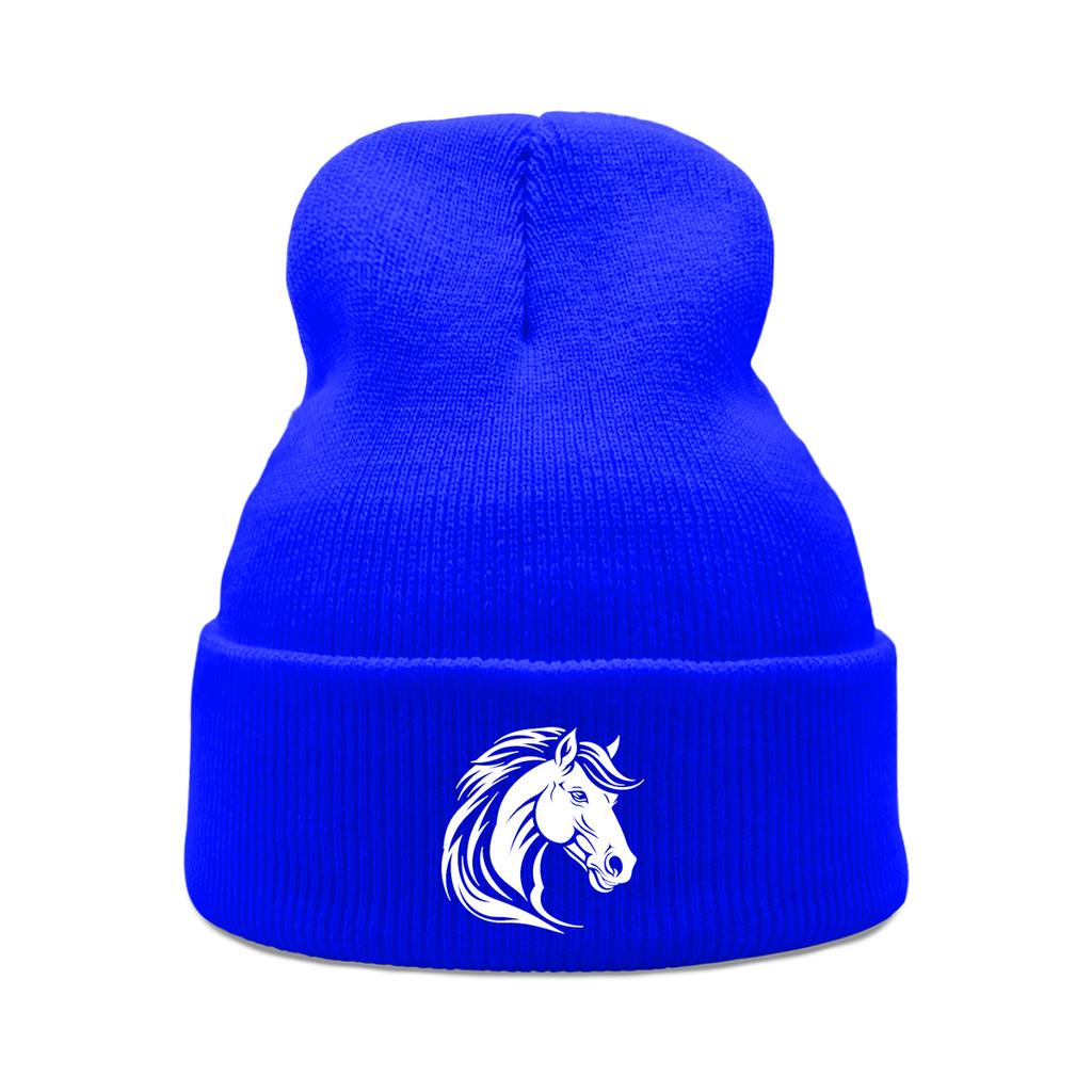 White Horse Print Winter Hats Unisex Warm Knitted Cap Beanie Hat For Woman Cuff Trendy Knit Hat Beanie Perfect For Urban Style