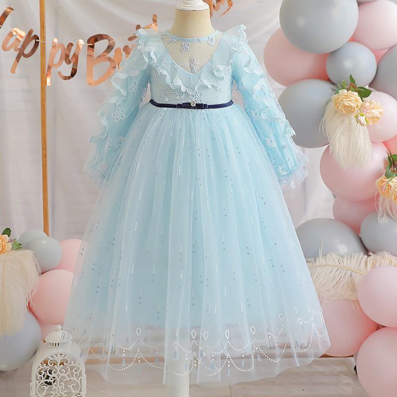 Girls Princess Dress Long Sleeve Cartoon Tutu Skirt 3-8 Years Old Kids