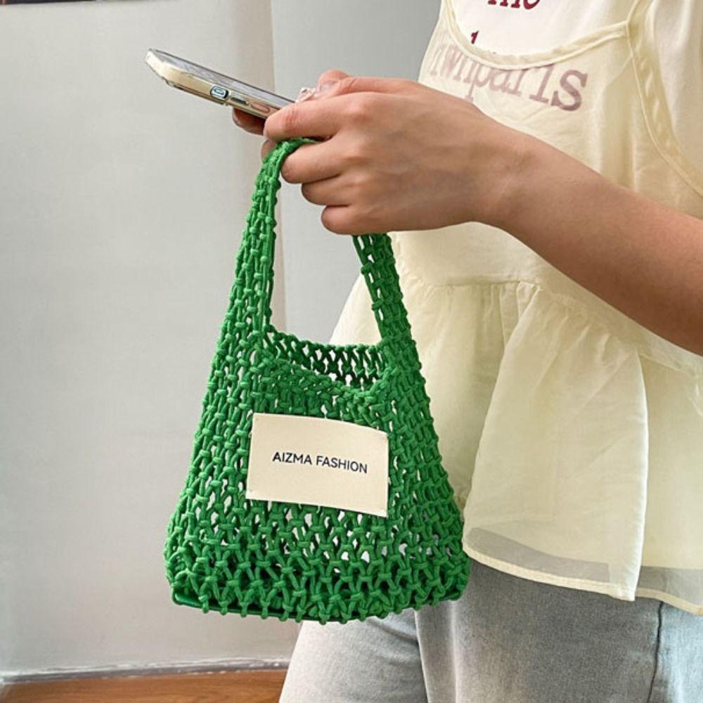 Однотонная соломенная вязаная сумка повседневная плетеная сумка-тоут модная пляжная ажурная сумка для путешествий 980₽
