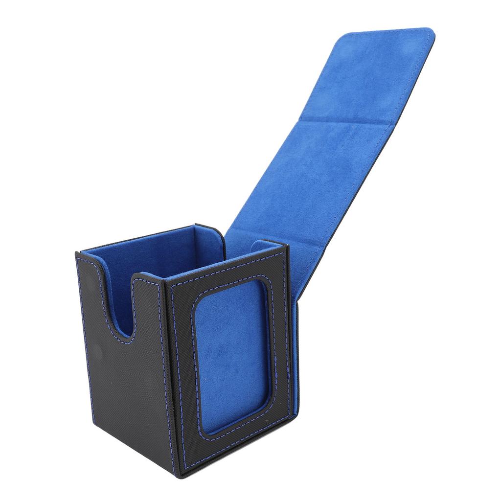 Card Deck Box Double Layer Structure Rain Proof Wide Mouth U Shaped Design Leather Magnetic Card Storage Box Black Blue