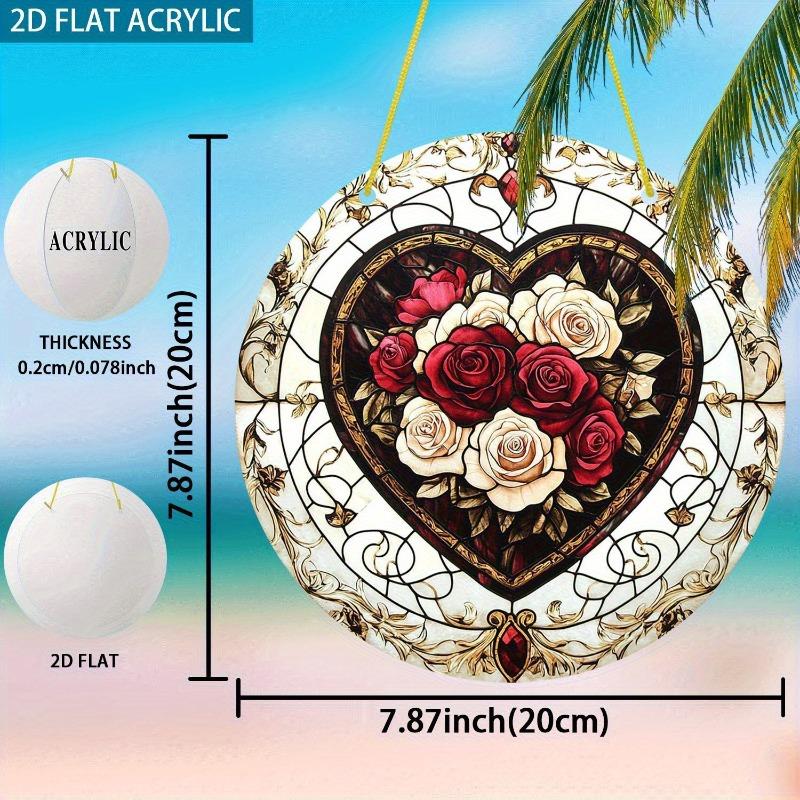 2D Flat Heart-Shaped Rose Dreamcatcher Window Decoration Sign, Elegant Red Roses, Suitable for Wall Decoration, Porch, Room, Villa, Accents Home, Hall