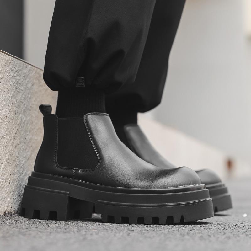 2024 autumn high-top thick-soled Chelsea boots men's tooling Martin boots heightening short boots 16896-J